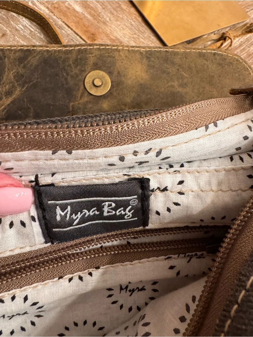 Myra Leather-Trim Brown Patterned Crossbody Bag - Picture 11 of 13